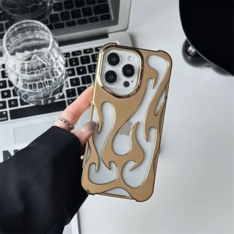 Funda de llamas metalizadas antigolpes para varios modelos de iPhone