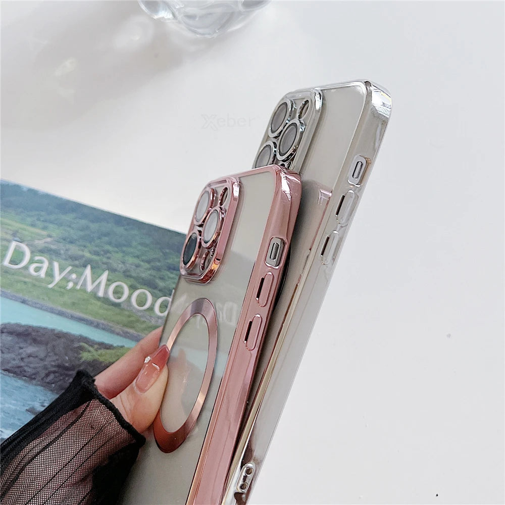 Funda con chapado magnético transparente para iPhone
