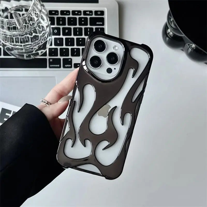 Funda de llamas metalizadas antigolpes para varios modelos de iPhone
