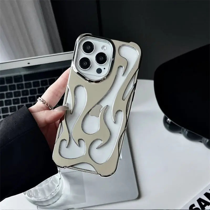 Funda de llamas metalizadas antigolpes para varios modelos de iPhone