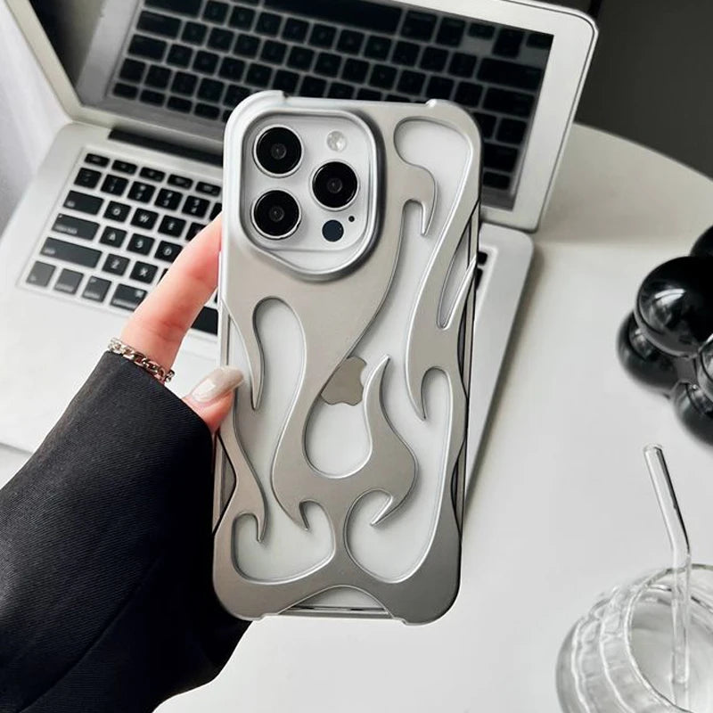 Funda de llamas metalizadas antigolpes para varios modelos de iPhone