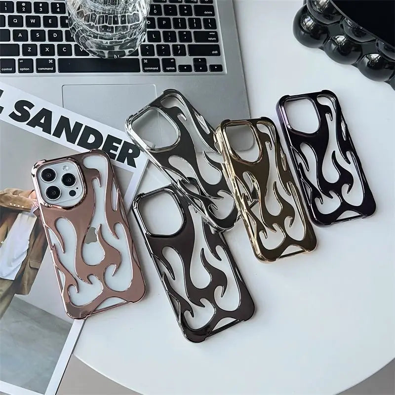 Funda de llamas metalizadas antigolpes para varios modelos de iPhone